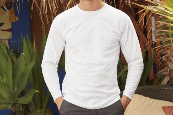 Ogłoszenie - Męski T-shirt koszulka z długim rękawem, gładki bez nadruku longsleeve biały Fruit Of The Loom - Ursynów - 32,00 zł