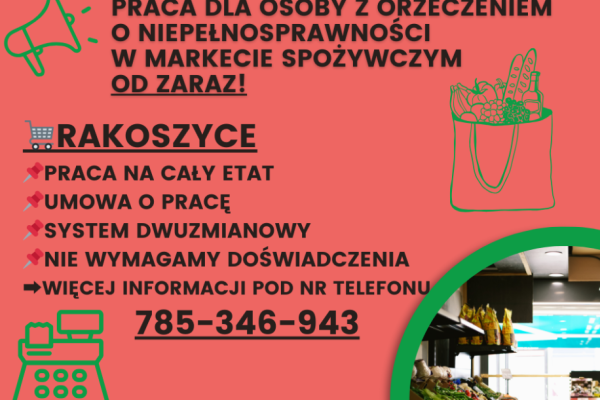 Ogłoszenie - Praca dla os. z orzecz., Dino Polska S.A., Rakoszyce - Legnica
