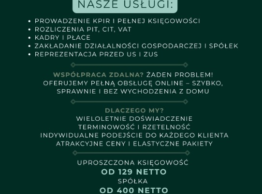 Ogłoszenie - USŁUGI KSIĘGOWE - Śródmieście - 129,00 zł
