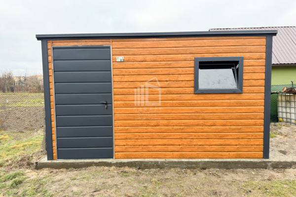 Ogłoszenie - Schowek - domek ogrodowy 3,5x2,5m - Drzwi - okno - jasny orzech - drewnopodobny - antracyt - dach spad w tył ID875 - Poznań - 4 950,00 zł