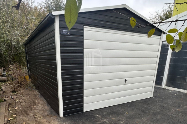 Ogłoszenie - Garaż blaszany 3,5x5m Brama uchylna - drzwi - sosna norweska - drewnopodobny - biały - rynny - dach dwuspadowy ID923 - Gryfice - 8 790,00 zł