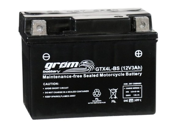 Ogłoszenie - Akumulator motocyklowy GROM GTX4L-BS YTX4L-BS 12V 3Ah 60A P+ - Gdynia - 80,00 zł