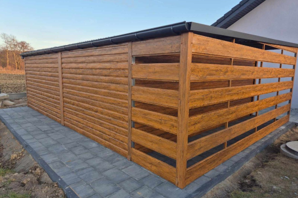 Ogłoszenie - Garaż Blaszany 5×4 + wiata panelowa 1×4 drewnopodobny PREMIUM - Bytów - 8 200,00 zł