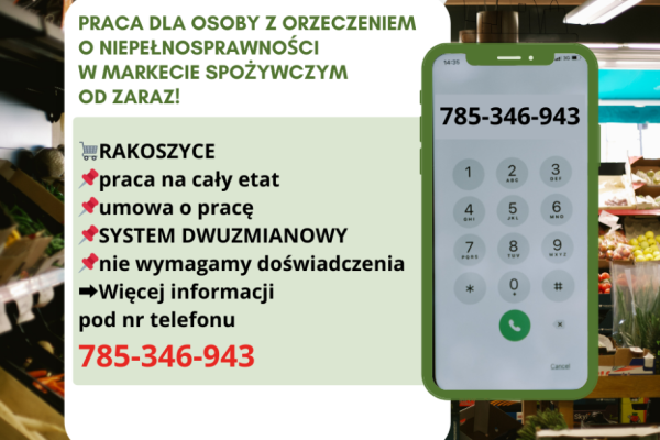Ogłoszenie - Praca dla os. z orzecz., Dino Polska S.A., Rakoszyce - Legnica