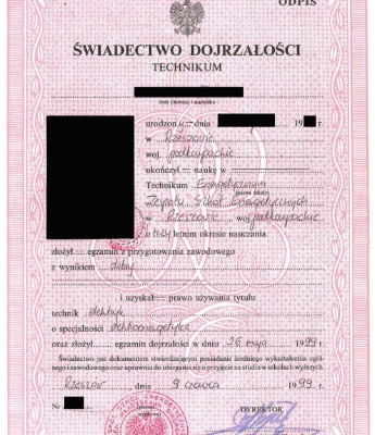 Ogłoszenie - Kup swiadectwo z wpisem , maturę z wpisem , Gdzie kupię świadectwo szkoły średniej - Szczecin - 800,00 zł