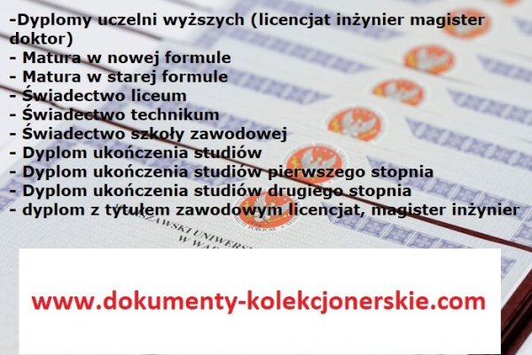 Ogłoszenie - Matura z wpisem do Rejestru Dyplomy kolekcjonerskie opinie - Dębica - 800,00 zł
