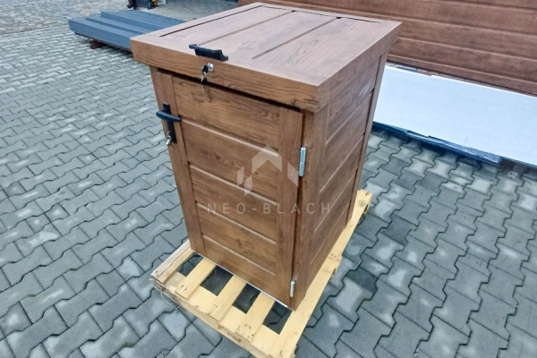 Ogłoszenie - Zabudowa kosza na śmieci wiata śmietnikowa obudowa kubła 80x70x120 cm 1x240L ciemny orzech NB421 - Kwidzyn - 1 500,00 zł