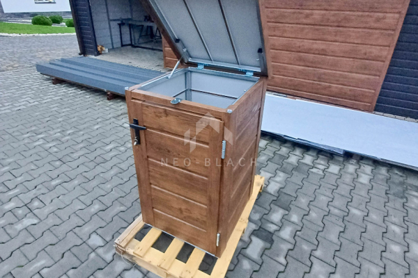 Ogłoszenie - Zabudowa kosza na śmieci wiata śmietnikowa obudowa kubła 80x70x120 cm 1x240L ciemny orzech NB421 - Kwidzyn - 1 500,00 zł