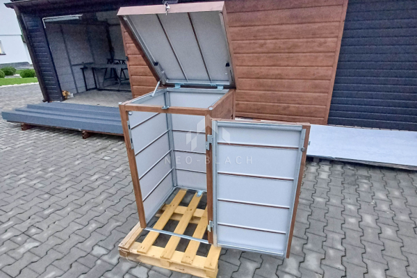 Ogłoszenie - Zabudowa kosza na śmieci wiata śmietnikowa obudowa kubła 80x70x120 cm 1x240L ciemny orzech NB421 - Kwidzyn - 1 500,00 zł
