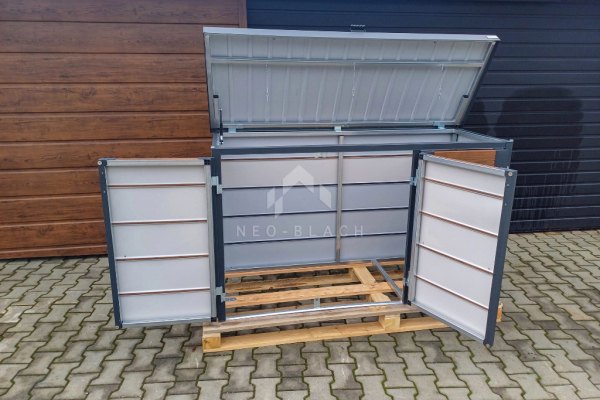 Ogłoszenie - Zabudowa koszy na śmieci wiata śmietnikowa obudowa kubłów 177x65x110 cm 3x120L antracyt + jasny orzech NB423 - Ruda Śląska - 3 300,00 zł