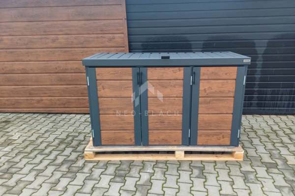 Ogłoszenie - Zabudowa koszy na śmieci wiata śmietnikowa obudowa kubłów 177x65x110 cm 3x120L antracyt + jasny orzech NB423 - Ruda Śląska - 3 300,00 zł