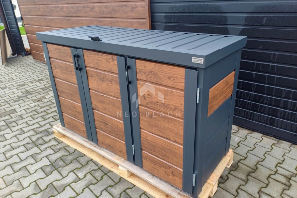 Ogłoszenie - Zabudowa koszy na śmieci wiata śmietnikowa obudowa kubłów 177x65x110 cm 3x120L antracyt + jasny orzech NB423 - Ruda Śląska - 3 300,00 zł