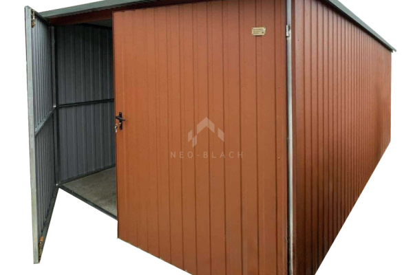 Ogłoszenie - Garaż blaszany 3x6m - Brama dwuskrzydłowa - jasny brąz ( ceglasty ) - dach spad w tył NB445 - Łódź - 5 790,00 zł