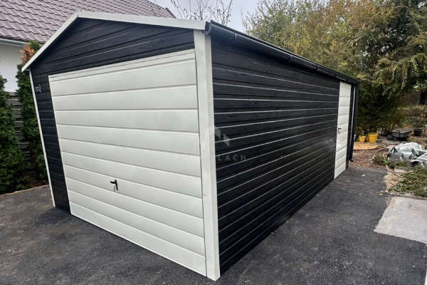 Ogłoszenie - Garaż blaszany 3,5x5m Brama uchylna - drzwi - sosna norweska - drewnopodobny - biały - rynny - dach dwuspadowy NB444 - Oświęcim - 8 790,00 zł