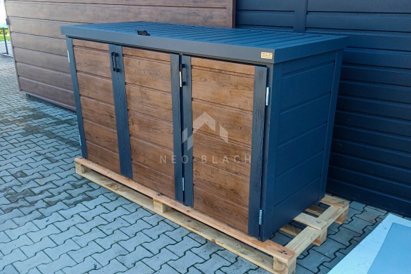 Ogłoszenie - Zabudowa koszy na śmieci wiata śmietnikowa obudowa kubłów 207x80x120 cm 3x240L antracyt + jasny orzech NB425 - Kostrzyn nad Odrą - 3 450,00 zł