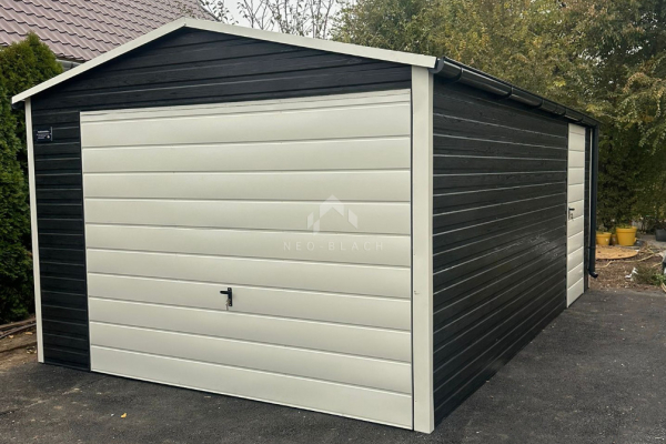 Ogłoszenie - Garaż blaszany 3,5x5m Brama uchylna - drzwi - sosna norweska - drewnopodobny - biały - rynny - dach dwuspadowy NB444 - Oświęcim - 8 790,00 zł
