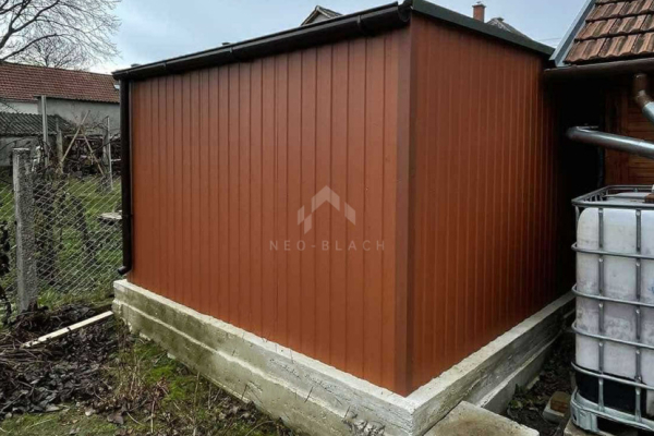 Ogłoszenie - Garaż blaszany 3x6m - Brama dwuskrzydłowa - jasny brąz ( ceglasty ) - dach spad w tył NB445 - Łódź - 5 790,00 zł