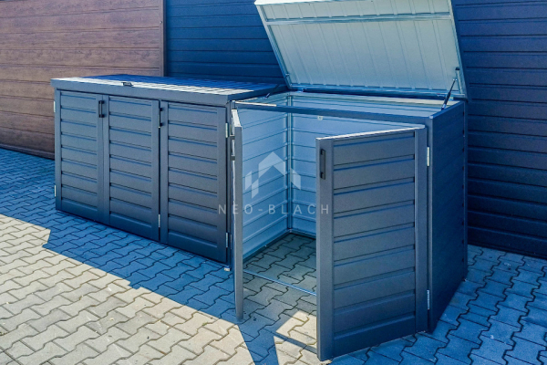 Ogłoszenie - Zabudowa koszy na śmieci wiata śmietnikowa obudowa kubłów 345x80x120 cm 5x240L antracyt NB427 - Nowy Sącz - 6 490,00 zł