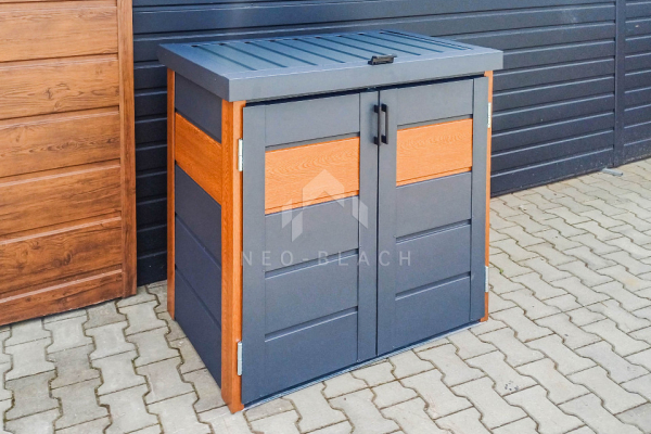 Ogłoszenie - Zabudowa koszy na śmieci wiata śmietnikowa obudowa kubłów 120x65x110 cm 2x120L antracyt + złoty dąb NB422 - Łowicz - 2 450,00 zł