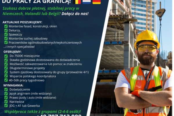 Ogłoszenie - Szukamy pracowników budowlanych – praca Niemcy / Holandia! - Niemcy - 100,00 zł