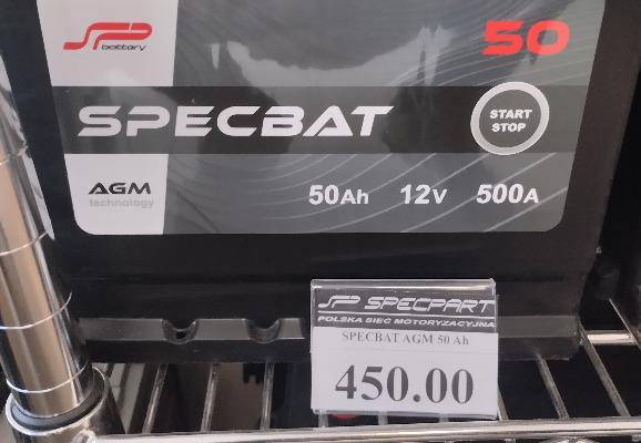 Ogłoszenie - Akumulator 50Ah 500A Specbat AGM start&stop P+ - Darmowy dowóz i wymiana - Szczecin - 450,00 zł
