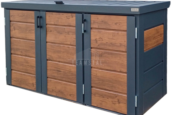 Ogłoszenie - Zabudowa koszy na śmieci wiata śmietnikowa obudowa kubłów 177x65x110 cm 3x120L antracyt + jasny orzech TS953 - Tychy - 3 300,00 zł