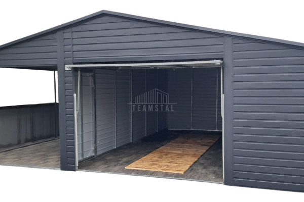 Ogłoszenie - Garaż blaszany 5x6m + wiata 4m - Brama uchylna - antracyt - dach dwuspadowy TS977 - Gdańsk - 17 600,00 zł