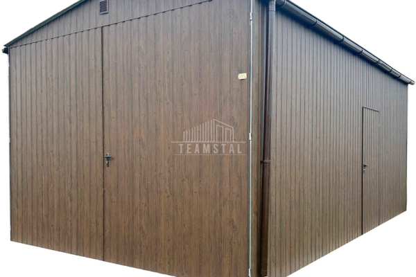Ogłoszenie - Garaż blaszany 4x6m - brama dwuskrzydłowa - drzwi - ciemny orzech - drewnopodobny - dach dwuspadowy TS1018 - Malbork - 10 400,00 zł