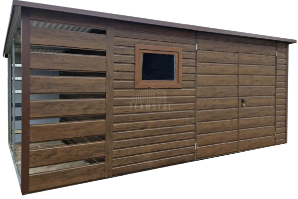 Ogłoszenie - Schowek domek ogrodowy + wiata 1x3m  4x3m Brama dwuskrzydłowa okno drewnopodobny dach spad w tył TS927 - Inowrocław - 6 350,00 zł