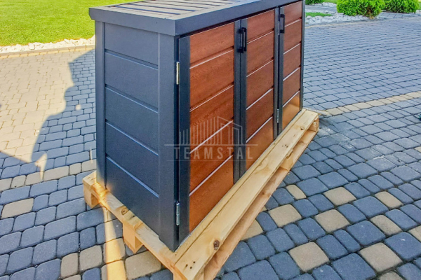 Ogłoszenie - Zabudowa koszy na śmieci wiata śmietnikowa obudowa kubłów 207x80x120 cm 3x240L Antracyt - Jasny Orzech TS954 - Dąbrowa Górnicza - 3 450,00 zł