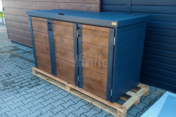 Ogłoszenie - Zabudowa koszy na śmieci wiata śmietnikowa obudowa kubłów 207x80x120 cm 3x240L antracyt + jasny orzech TS955 - Nowy Sącz - 3 450,00 zł