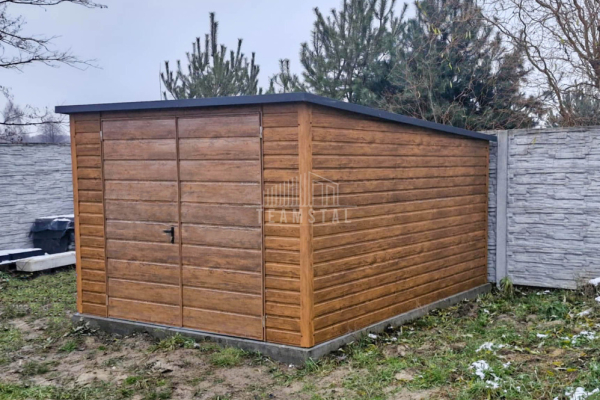 Ogłoszenie - Schowek - domek ogrodowy 3x4m - Brama dwuskrzydłowa - okno - jasny orzech - drewnopodobny - dach spad w tył TS929 - Toruń - 5 250,00 zł