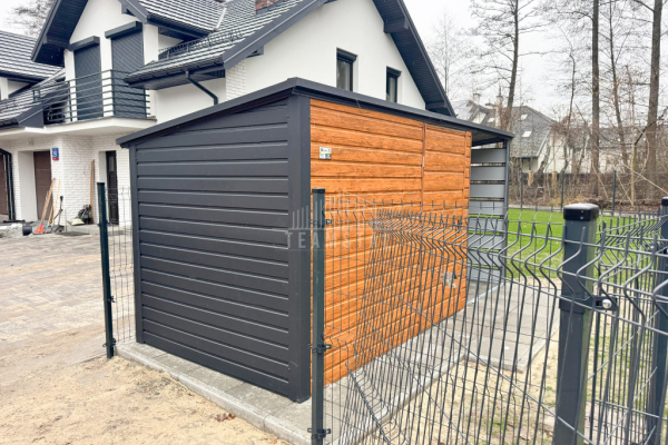 Ogłoszenie - Schowek - domek ogrodowy 3x2m + wiata 1,5m - drzwi - jasny orzech - drewnopodobny - antracyt - dach spad w tył TS965 - Sochaczew - 5 150,00 zł