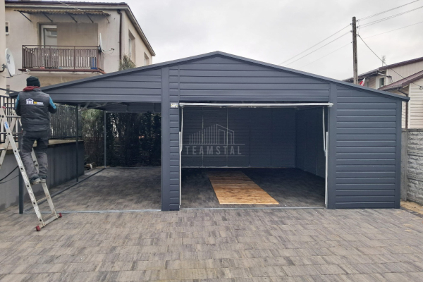 Ogłoszenie - Garaż blaszany 5x6m + wiata 4m - Brama uchylna - antracyt - dach dwuspadowy TS977 - Gdańsk - 17 600,00 zł