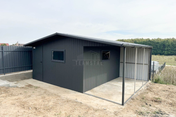 Ogłoszenie - Garaż blaszany Domek ogrodowy Schowek 4x6m + Wiata 2x6m  Drzwi 2x Okno Antracyt Rynny Dach dwuspadowy TS1005 - Katowice - 13 990,00 zł