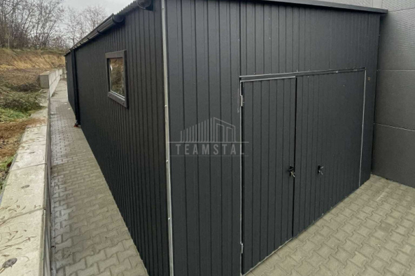 Ogłoszenie - Garaż blaszany 4,5x10m - 2x brama uchylna - 2x drzwi - okno - antracyt - rynny - dach spad w bok TS1009 - Siedlce - 18 300,00 zł