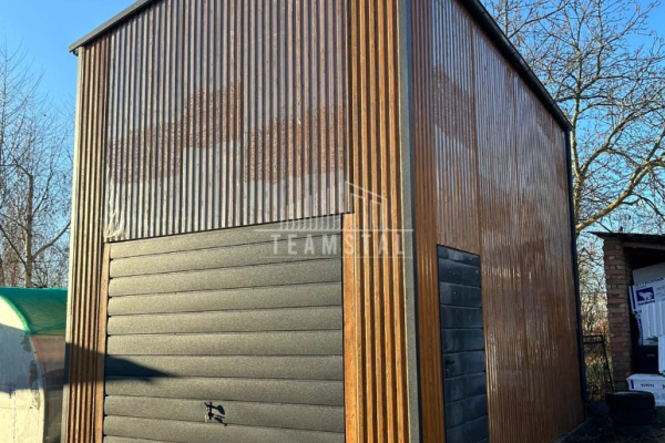 Ogłoszenie - Hala blaszana Garaż 5x6m  brama uchylna drzwi jasny orzech drewnopodobny antracyt rynny dach dwuspadowy TS1020 - Konin - 21 800,00 zł