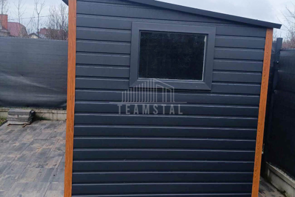 Ogłoszenie - Schowek - domek ogrodowy 2x2m + wiata 1m - Drzwi - okno - antracyt - dach spad w tył  TS981 - Iława - 4 870,00 zł