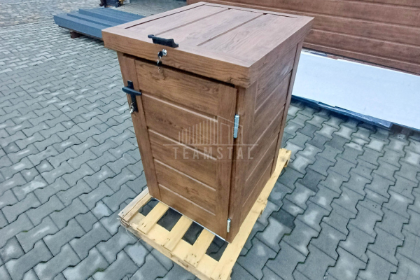 Ogłoszenie - Zabudowa kosza na śmieci wiata śmietnikowa obudowa kubła 80x70x120 cm 1x240L ciemny orzech TS951 - Kłodzko - 1 500,00 zł
