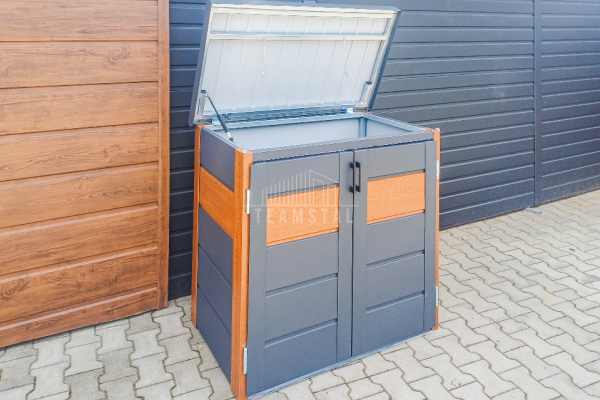 Ogłoszenie - Zabudowa koszy na śmieci wiata śmietnikowa obudowa kubłów 120x65x110 cm 2x120L antracyt + złoty dąb TS952 - Nysa - 2 450,00 zł
