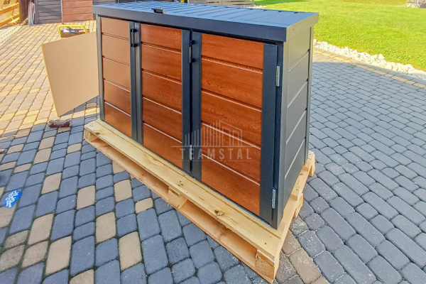 Ogłoszenie - Zabudowa koszy na śmieci wiata śmietnikowa obudowa kubłów 207x80x120 cm 3x240L Antracyt - Jasny Orzech TS954 - Dąbrowa Górnicza - 3 450,00 zł