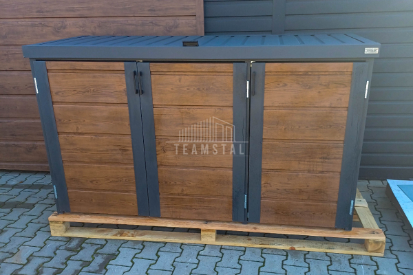 Ogłoszenie - Zabudowa koszy na śmieci wiata śmietnikowa obudowa kubłów 207x80x120 cm 3x240L antracyt + jasny orzech TS955 - Nowy Sącz - 3 450,00 zł