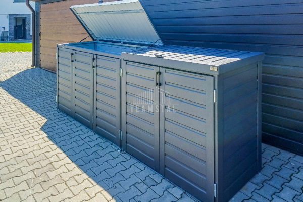 Ogłoszenie - Zabudowa koszy na śmieci wiata śmietnikowa obudowa kubłów 345x80x120 cm 5x240L antracyt TS957 - Sanok - 6 490,00 zł