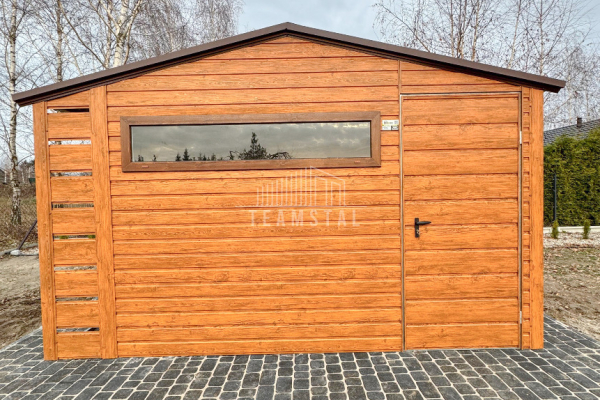Ogłoszenie - Schowek - domek ogrodowy 3,5x3m + wiata 0,5m - drzwi - okno - jasny orzech - drewopodobny - dach dwuspadowy TS962 - Ciechanów - 6 100,00 zł