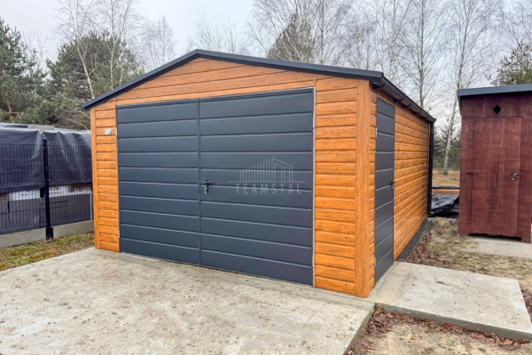 Ogłoszenie - Garaż blaszany 4,5x6m Brama dwuskrzydłowa drzwi  drewnopodobny rynny dach dwuspadowy TS976 - Jarocin - 10 500,00 zł