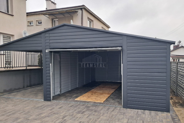 Ogłoszenie - Garaż blaszany 5x6m + wiata 4m - Brama uchylna - antracyt - dach dwuspadowy TS977 - Gdańsk - 17 600,00 zł