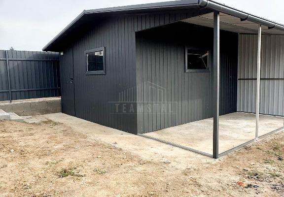 Ogłoszenie - Garaż blaszany Domek ogrodowy Schowek 4x6m + Wiata 2x6m  Drzwi 2x Okno Antracyt Rynny Dach dwuspadowy TS1005 - Katowice - 13 990,00 zł