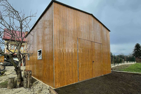 Ogłoszenie - Hala blaszana - Garaż blaszany 6x6m - Brama dwuskrzydłowa - 2x okno - drewnopodobny - dach dwuspadowy TS1021 - Września - 18 650,00 zł