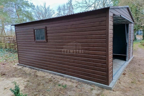Ogłoszenie - Garaż blaszany 5,5x6m - Brama uchylna - drzwi - Ciemny orzech - drewnopodobny - dach dwuspadowy TS985 - Oświęcim - 14 200,00 zł