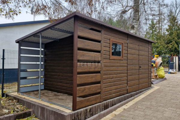 Ogłoszenie - Schowek domek ogrodowy + wiata 1x3m  4x3m Brama dwuskrzydłowa okno drewnopodobny dach spad w tył TS927 - Inowrocław - 6 350,00 zł